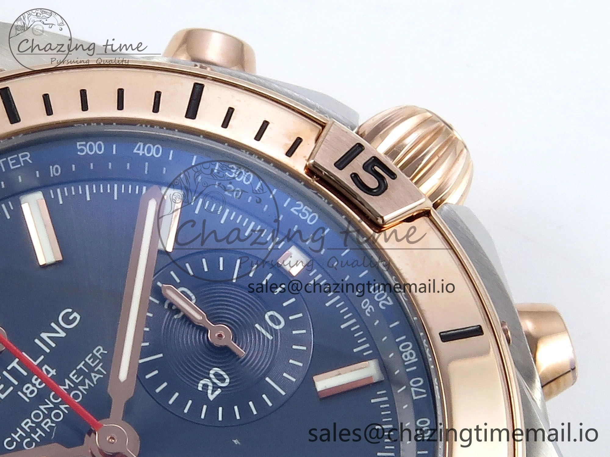 WellDesigned Chronomat B01 42mm SS RG TF 1:1 Best Edition Blue Dial on Black Rouleaux Strap A7750 V 5445