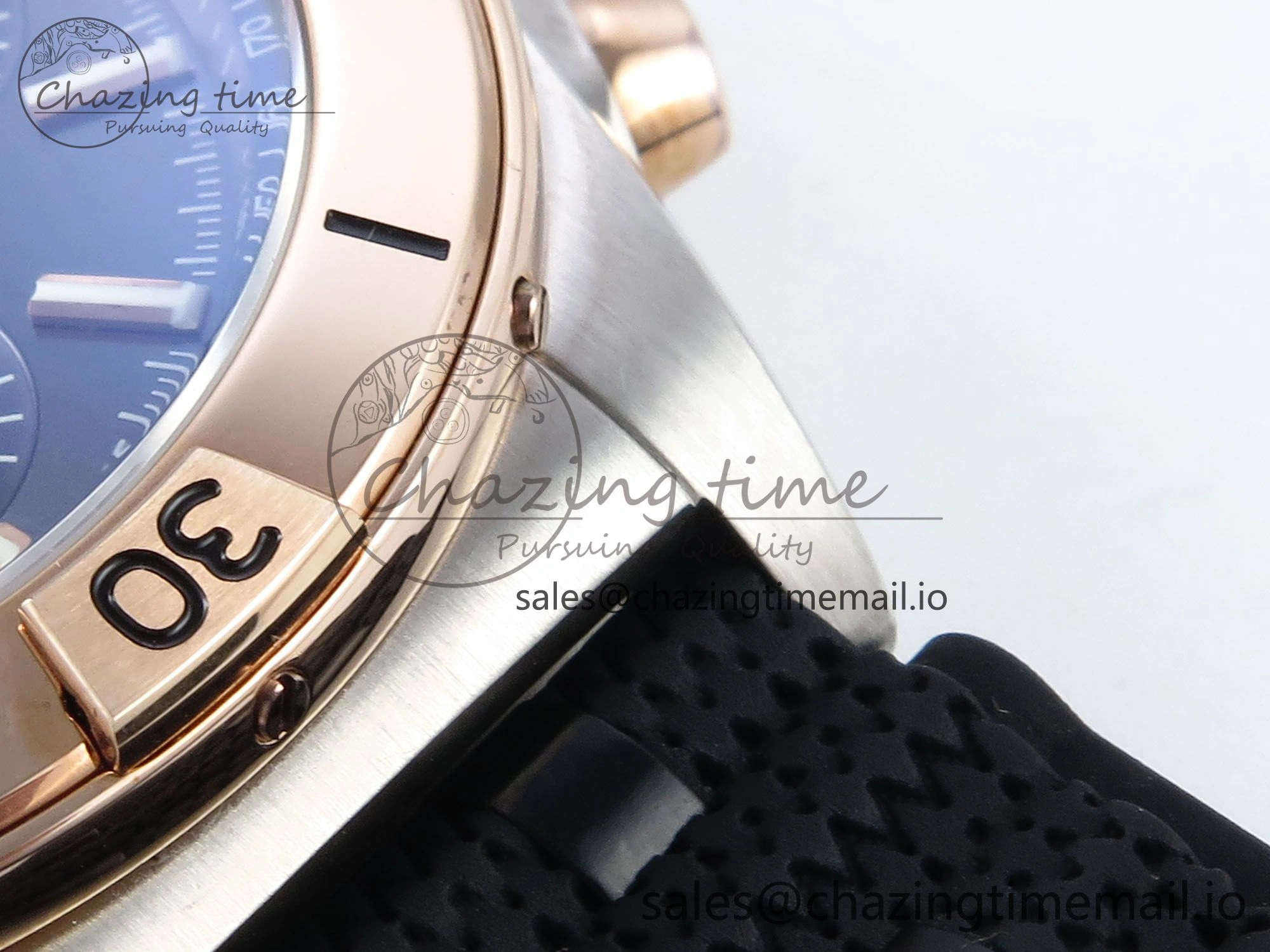WellDesigned Chronomat B01 42mm SS RG TF 1:1 Best Edition Blue Dial on Black Rouleaux Strap A7750 V 5445