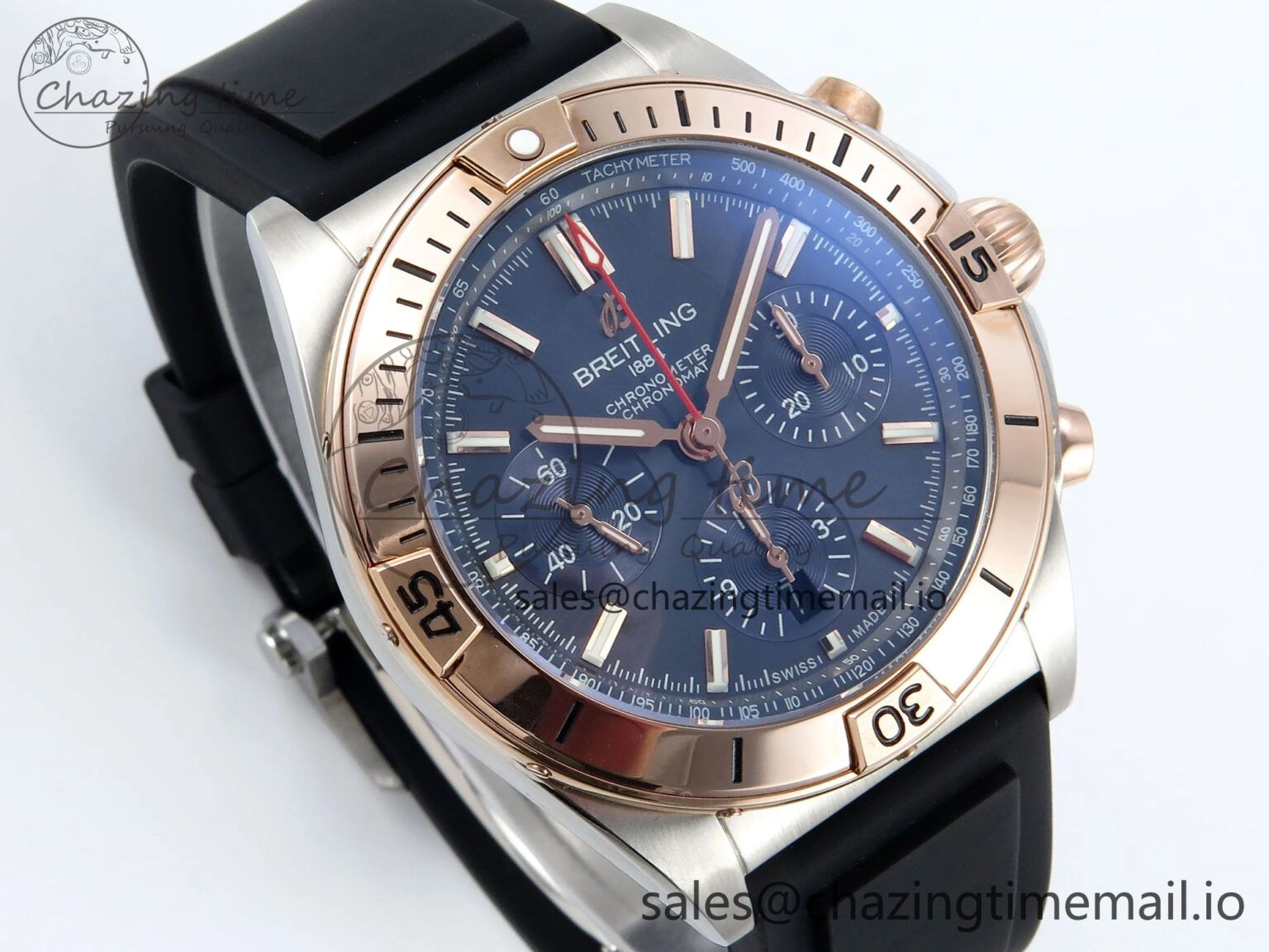 Modern Chronomat B01 42mm SS RG TF 1:1 Best Edition Blue Dial on Black Rubber Strap A7750 V 5456