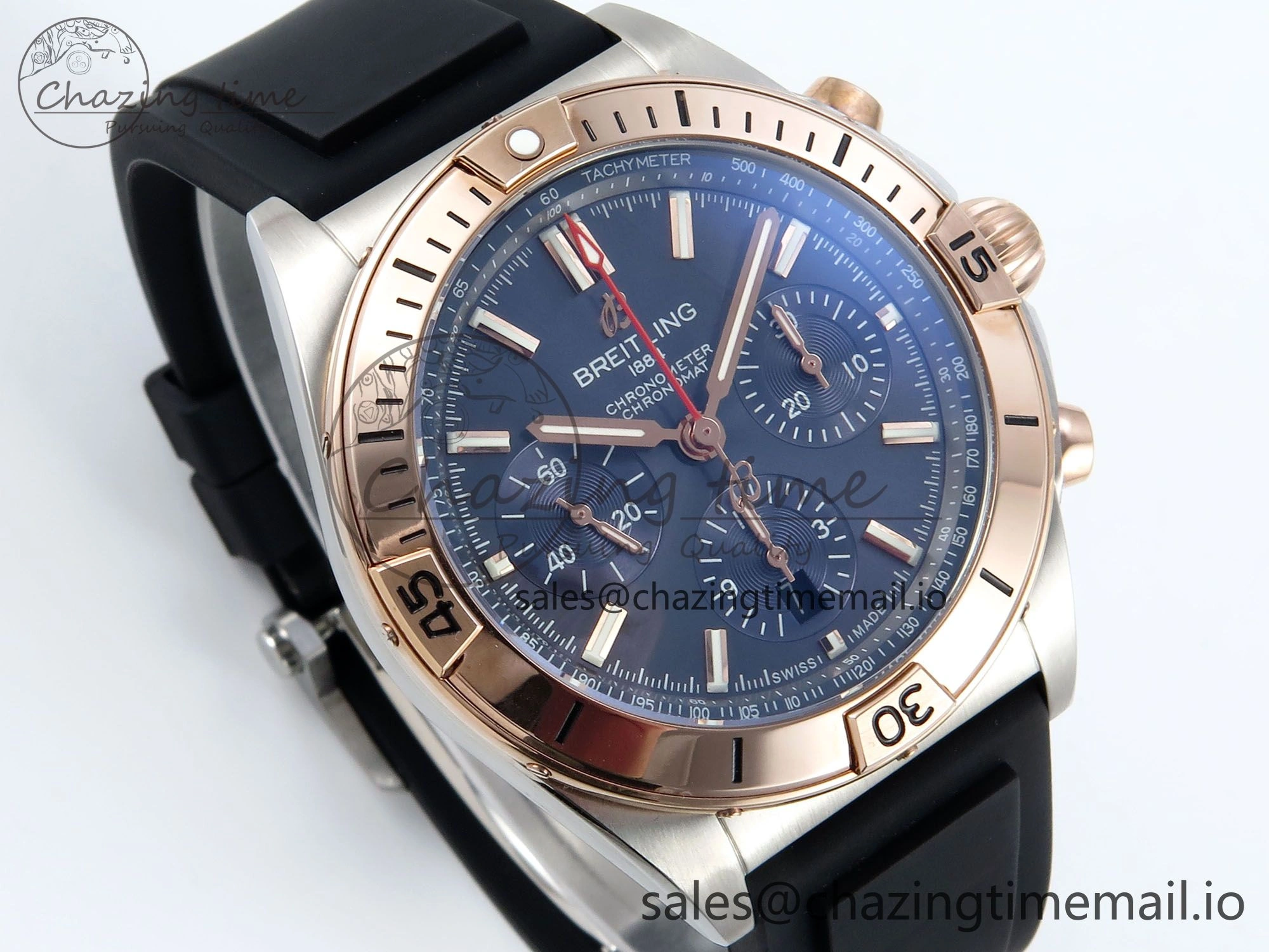 Modern Chronomat B01 42mm SS RG TF 1:1 Best Edition Blue Dial on Black Rubber Strap A7750 V 5456