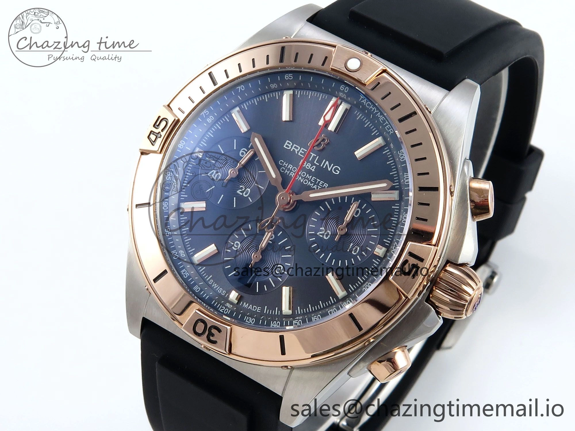 Modern Chronomat B01 42mm SS RG TF 1:1 Best Edition Blue Dial on Black Rubber Strap A7750 V 5456