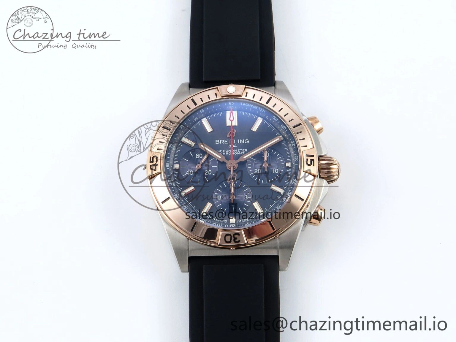 Modern Chronomat B01 42mm SS RG TF 1:1 Best Edition Blue Dial on Black Rubber Strap A7750 V 5456