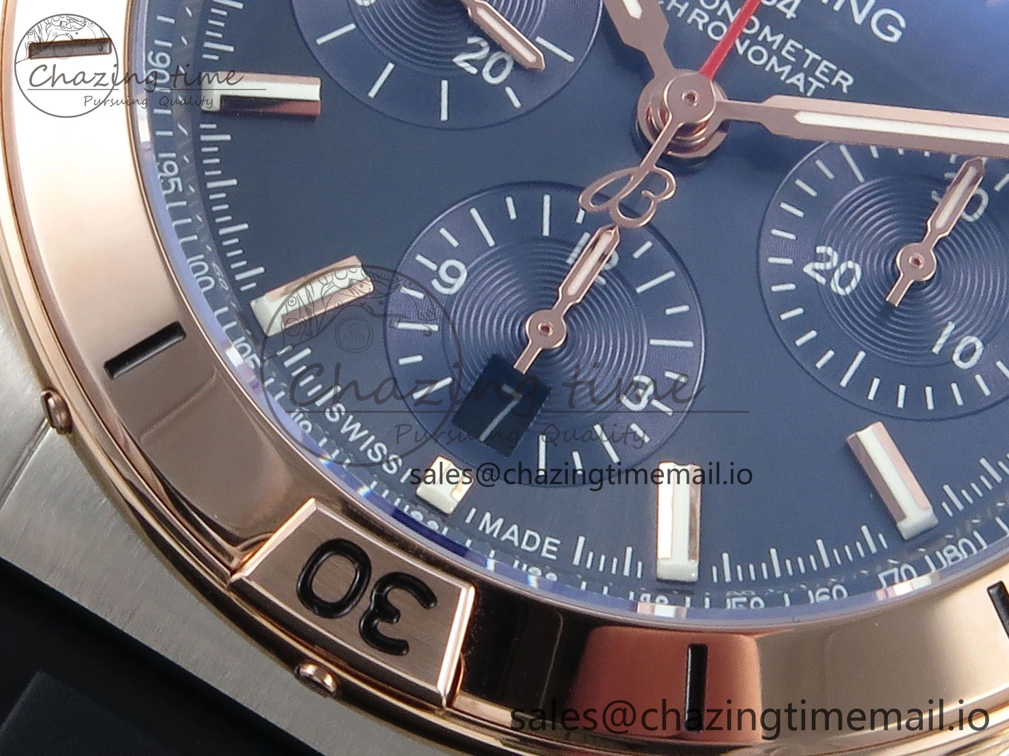 Modern Chronomat B01 42mm SS RG TF 1:1 Best Edition Blue Dial on Black Rubber Strap A7750 V 5456