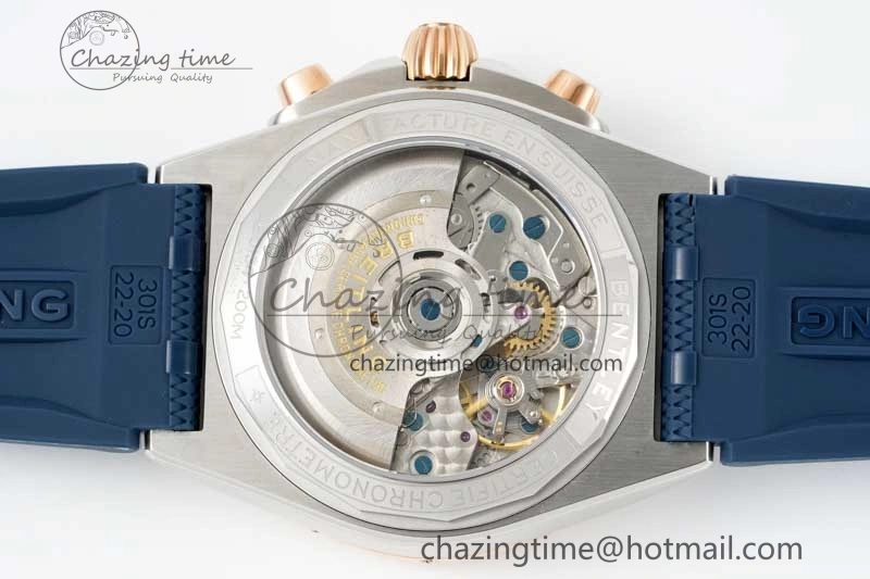 Chronomat B01 42mm SS RG TF 1:1 Best Edition Blue Dial on Blue Rubber Strap A Sleek 5527