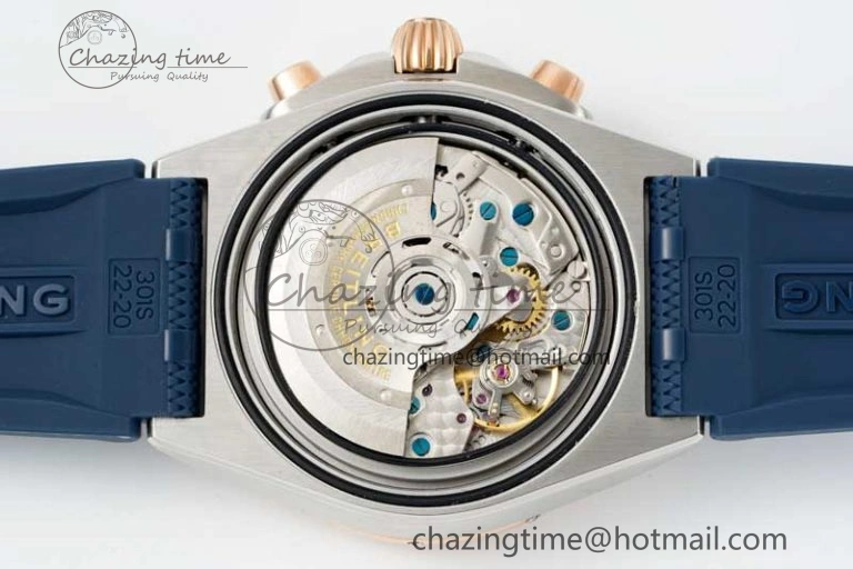 Chronomat B01 42mm SS RG TF 1:1 Best Edition Blue Dial on Blue Rubber Strap A Sleek 5527