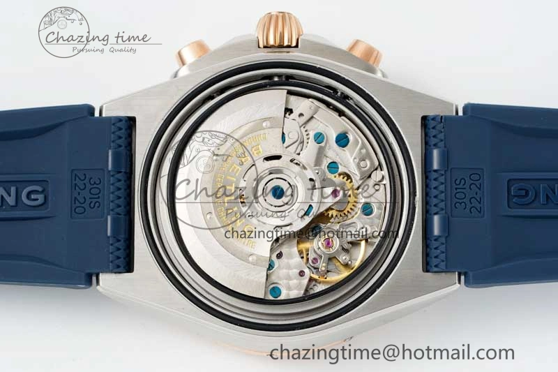 Chronomat B01 42mm SS RG TF 1:1 Best Edition Blue Dial on Blue Rubber Strap A Sleek 5527