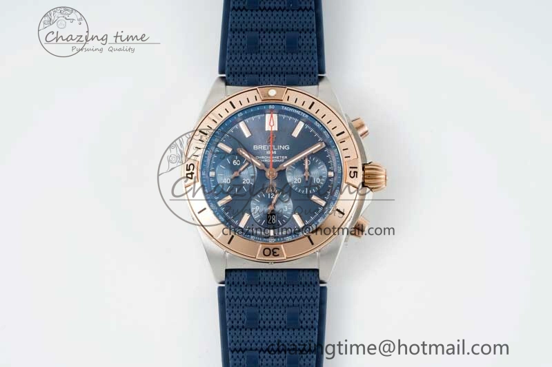 Chronomat B01 42mm SS RG TF 1:1 Best Edition Blue Dial on Blue Rubber Strap A Sleek 5527