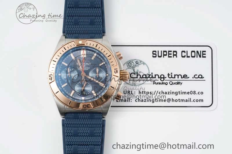 Chronomat B01 42mm SS RG TF 1:1 Best Edition Blue Dial on Blue Rubber Strap A Sleek 5527