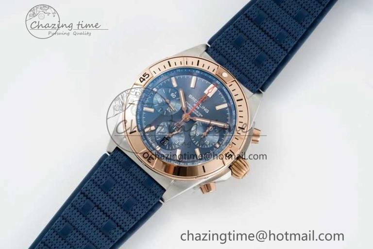 Chronomat B01 42mm SS RG TF 1:1 Best Edition Blue Dial on Blue Rubber Strap A Sleek 5527