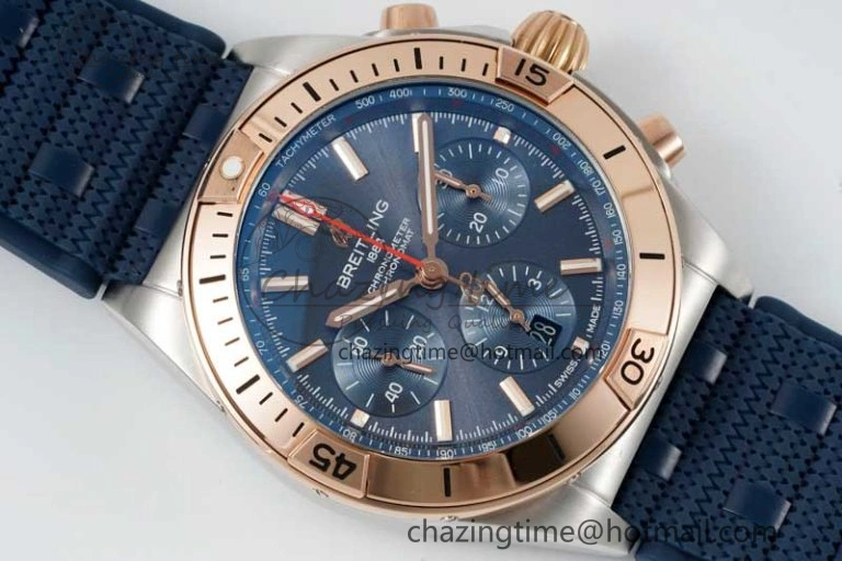 Chronomat B01 42mm SS RG TF 1:1 Best Edition Blue Dial on Blue Rubber Strap A Sleek 5527