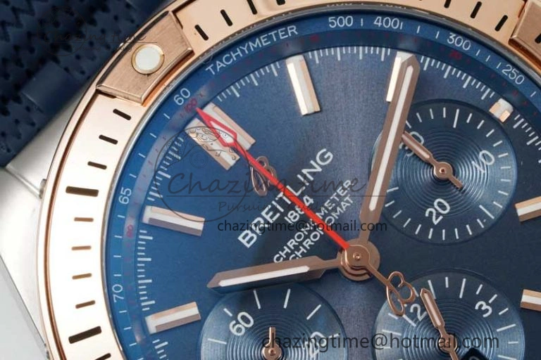 Chronomat B01 42mm SS RG TF 1:1 Best Edition Blue Dial on Blue Rubber Strap A Sleek 5527