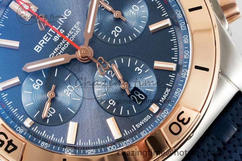 Chronomat B01 42mm SS RG TF 1:1 Best Edition Blue Dial on Blue Rubber Strap A Sleek 5527