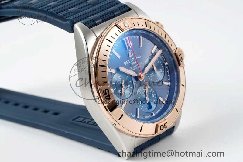 Chronomat B01 42mm SS RG TF 1:1 Best Edition Blue Dial on Blue Rubber Strap A Sleek 5527