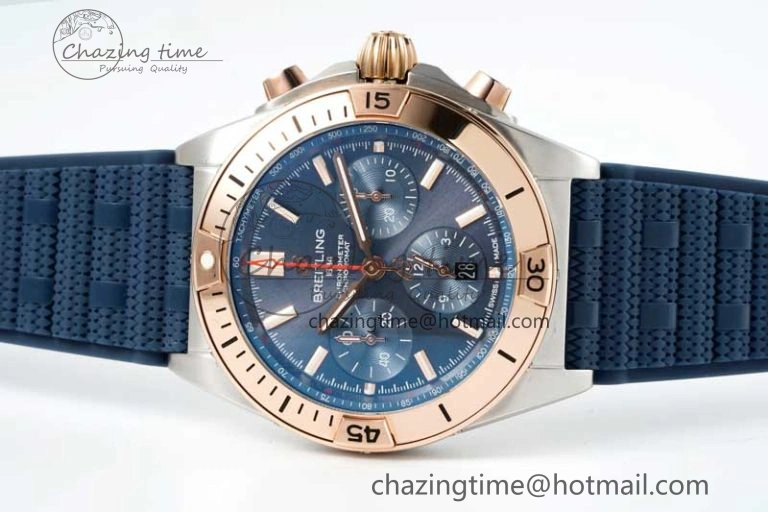 Chronomat B01 42mm SS RG TF 1:1 Best Edition Blue Dial on Blue Rubber Strap A Sleek 5527
