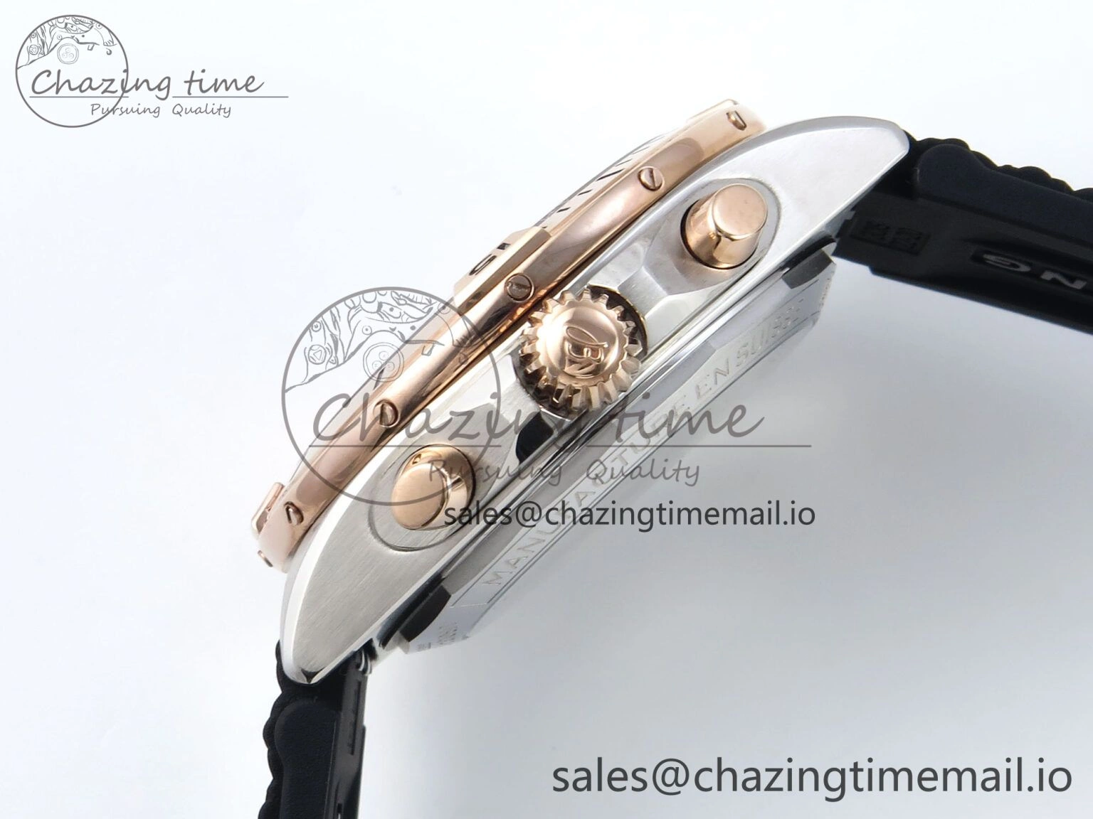 Sophisticated Chronomat B01 42mm SS RG TF 1:1 Best Edition Brown Dial on Black Rouleaux Strap A7750 V 5443
