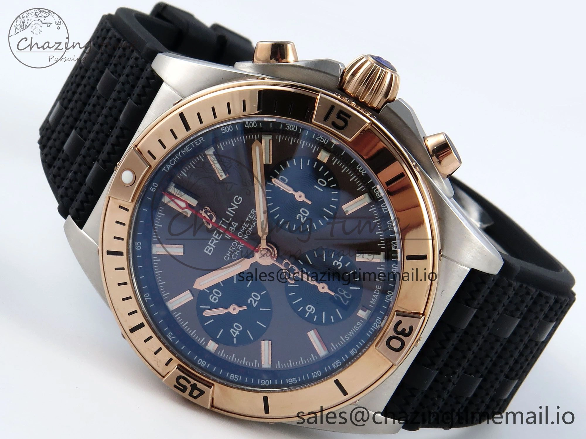 Sophisticated Chronomat B01 42mm SS RG TF 1:1 Best Edition Brown Dial on Black Rouleaux Strap A7750 V 5443