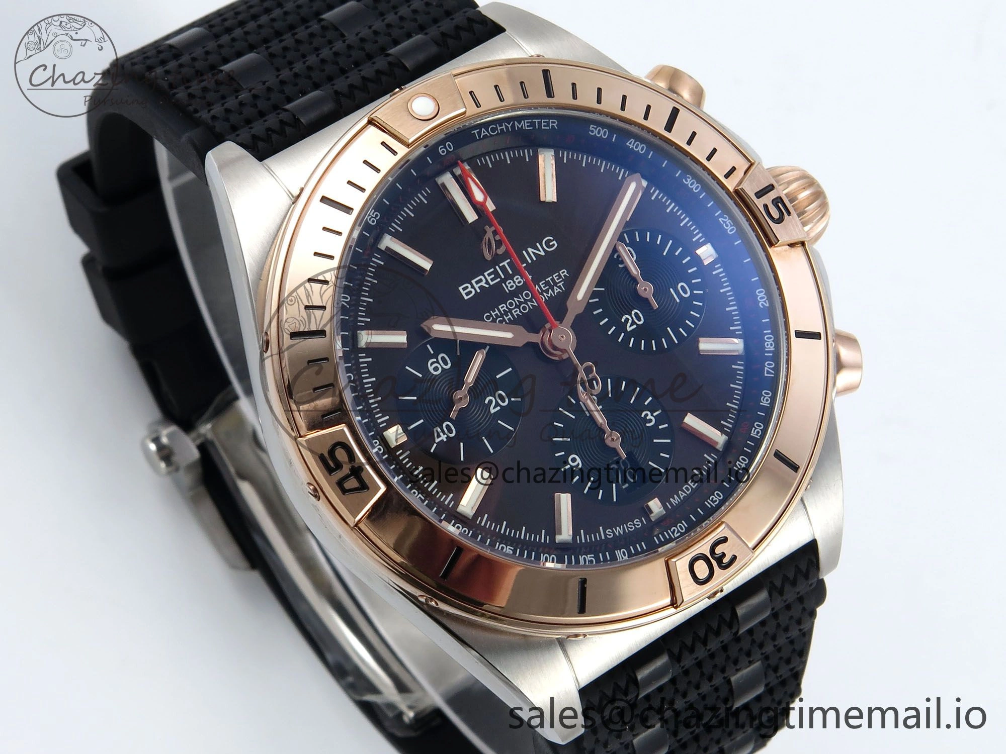 Sophisticated Chronomat B01 42mm SS RG TF 1:1 Best Edition Brown Dial on Black Rouleaux Strap A7750 V 5443