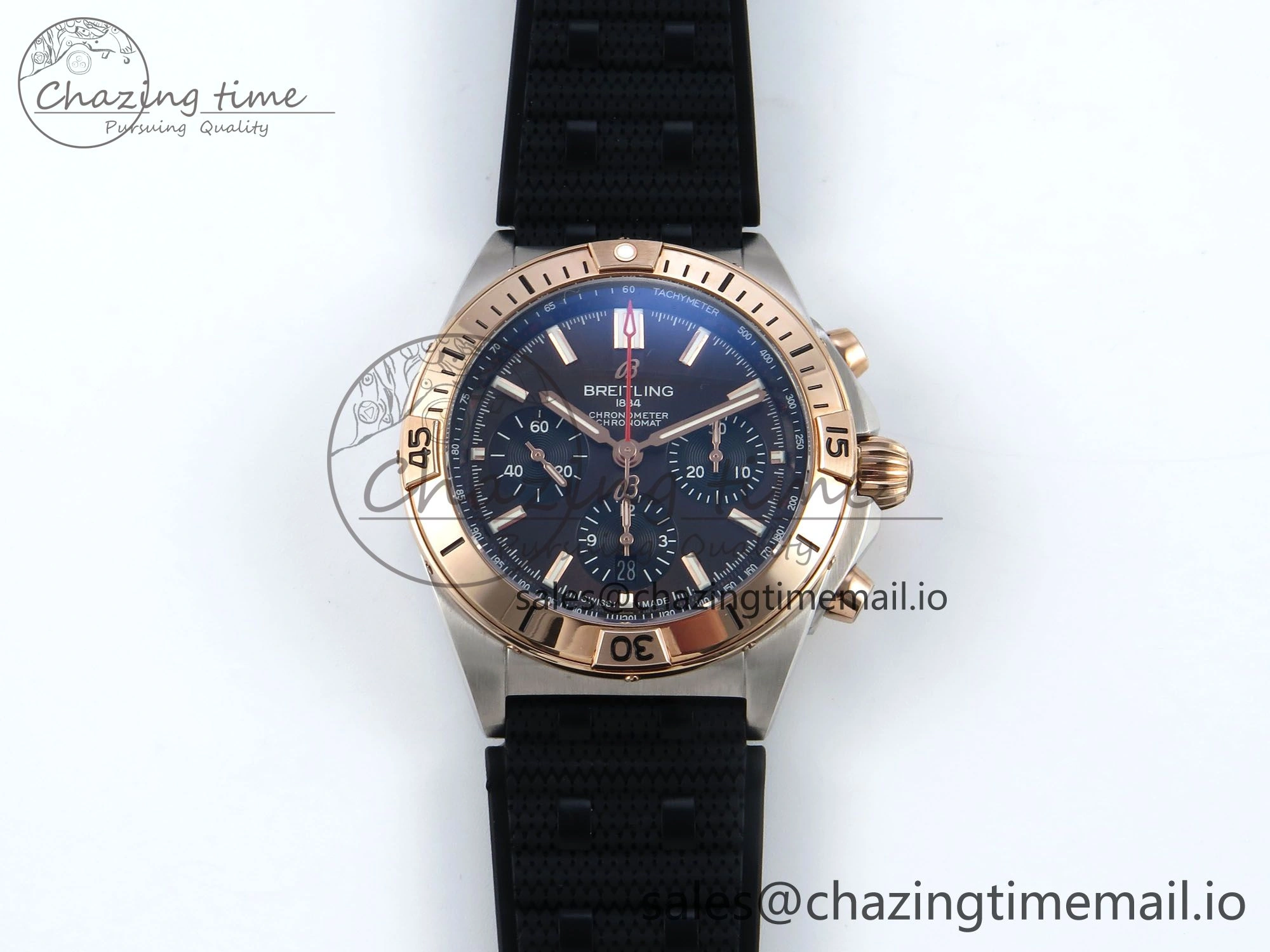 Sophisticated Chronomat B01 42mm SS RG TF 1:1 Best Edition Brown Dial on Black Rouleaux Strap A7750 V 5443