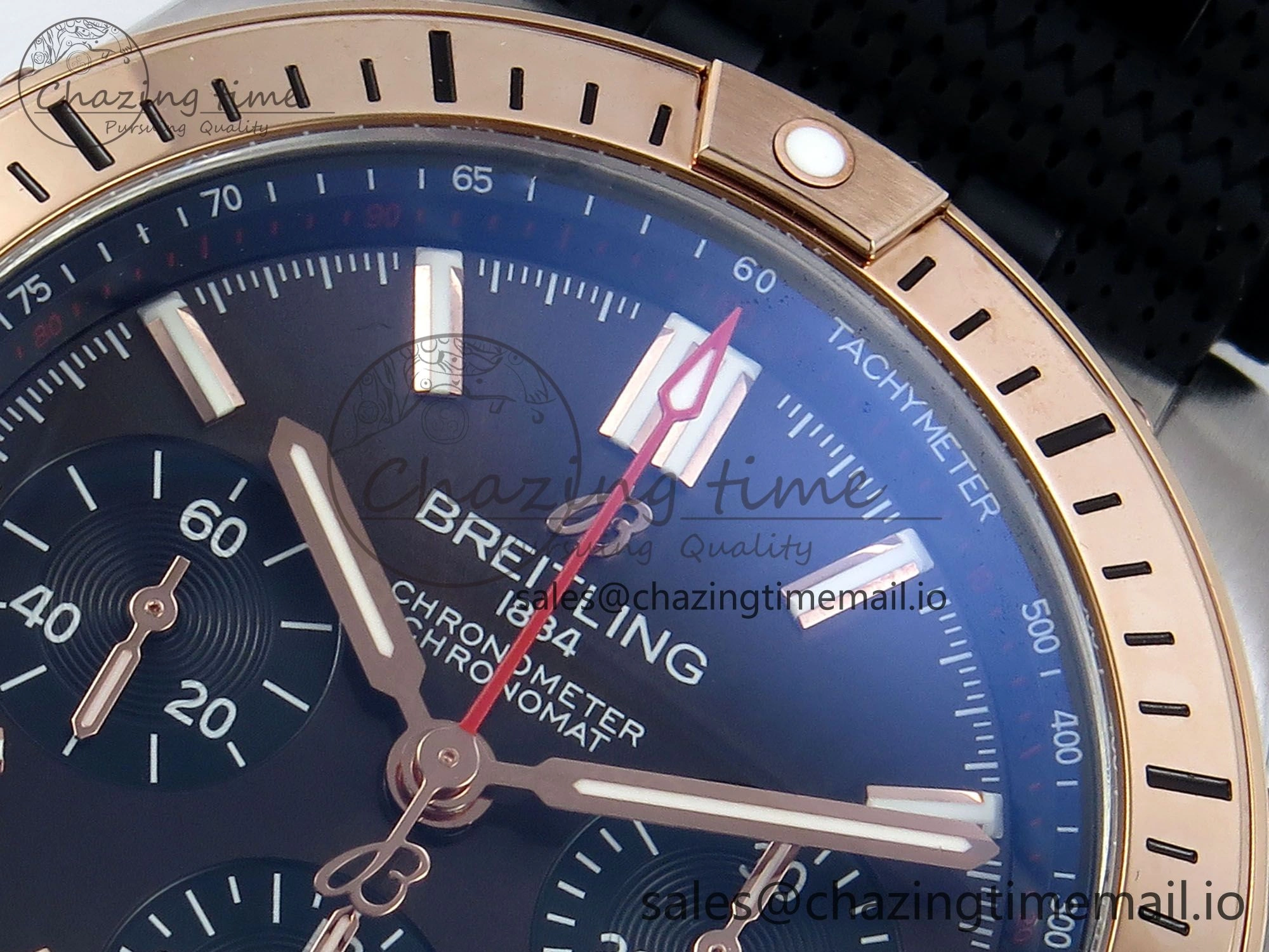 Sophisticated Chronomat B01 42mm SS RG TF 1:1 Best Edition Brown Dial on Black Rouleaux Strap A7750 V 5443