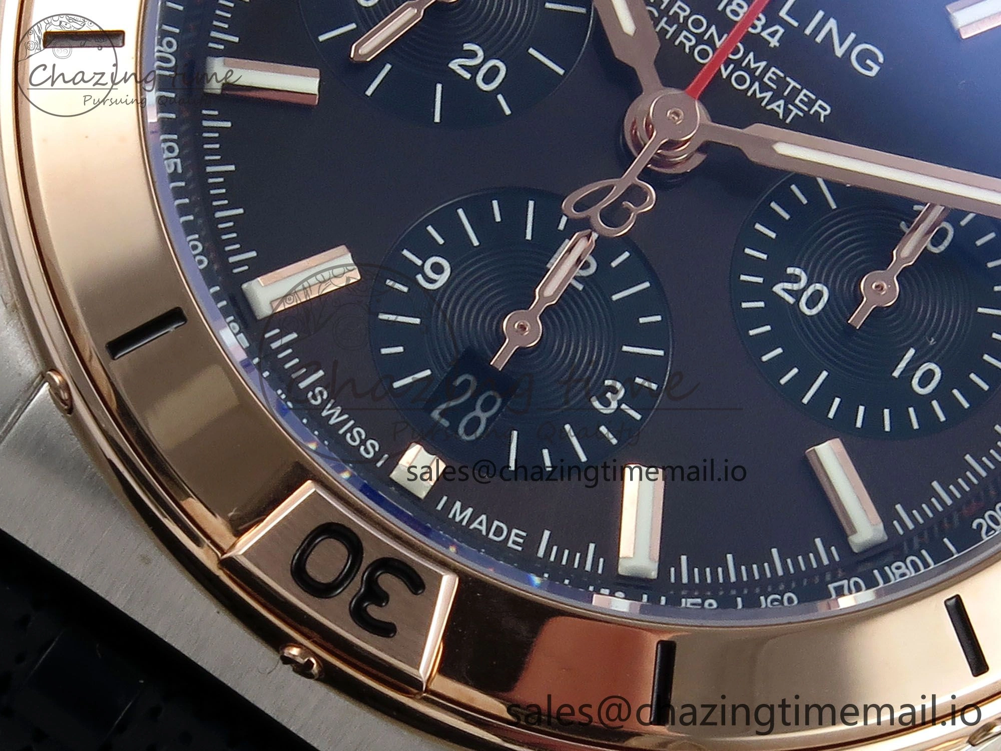 Sophisticated Chronomat B01 42mm SS RG TF 1:1 Best Edition Brown Dial on Black Rouleaux Strap A7750 V 5443