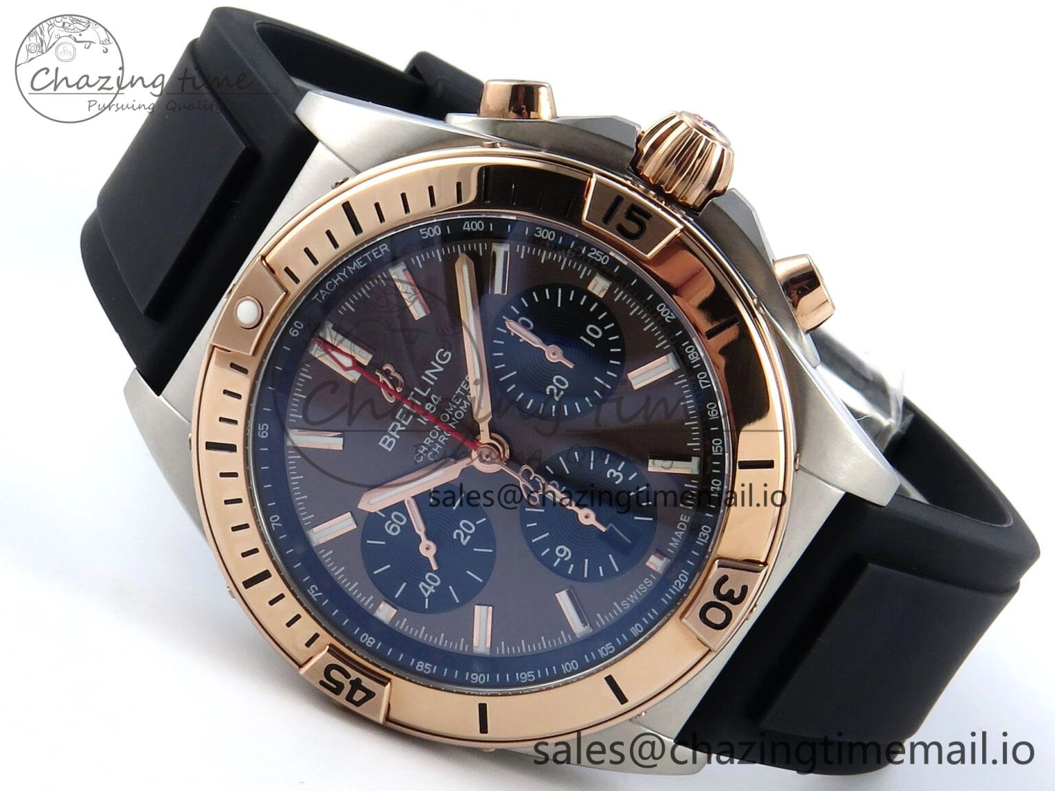 Chronomat B01 42mm SS RG TF 1:1 Best Edition Brown Dial on Black Rubber Strap A7750 V StreetReady 5454
