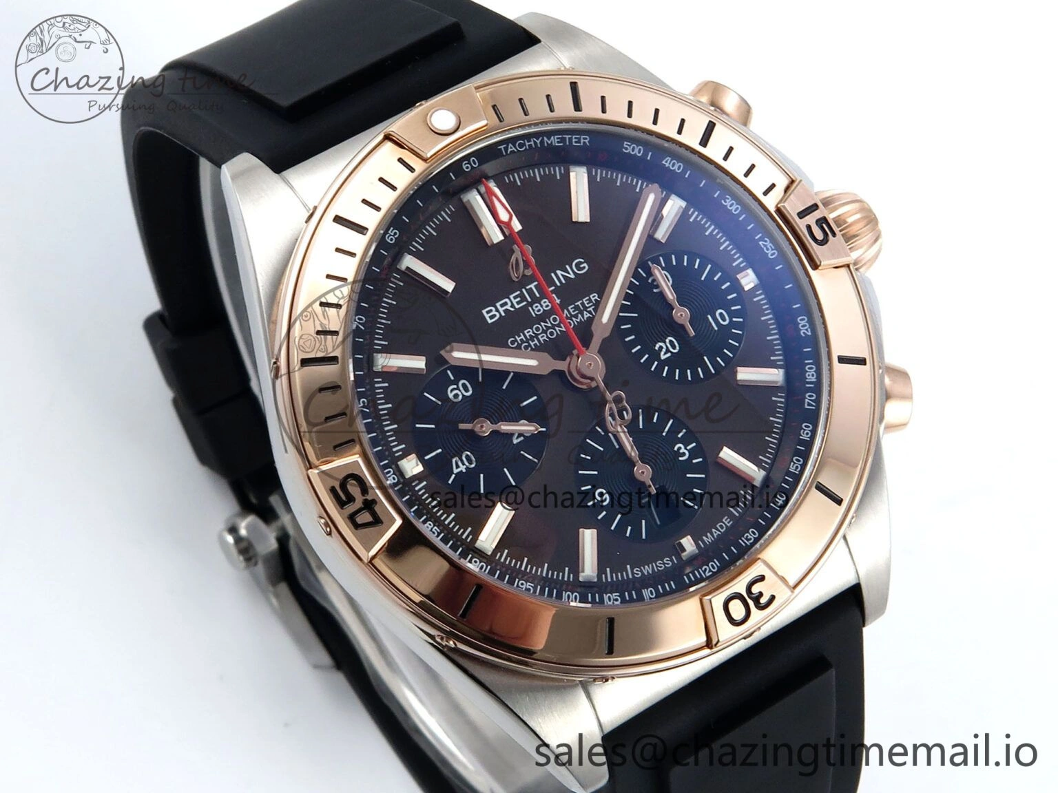 Chronomat B01 42mm SS RG TF 1:1 Best Edition Brown Dial on Black Rubber Strap A7750 V StreetReady 5454