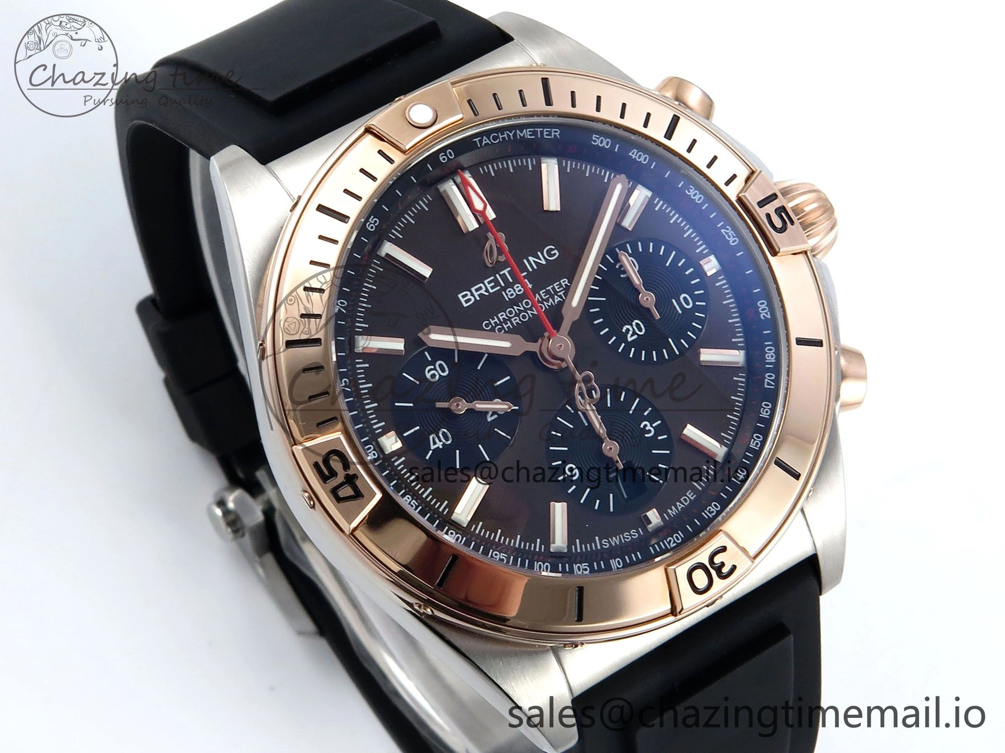 Chronomat B01 42mm SS RG TF 1:1 Best Edition Brown Dial on Black Rubber Strap A7750 V StreetReady 5454