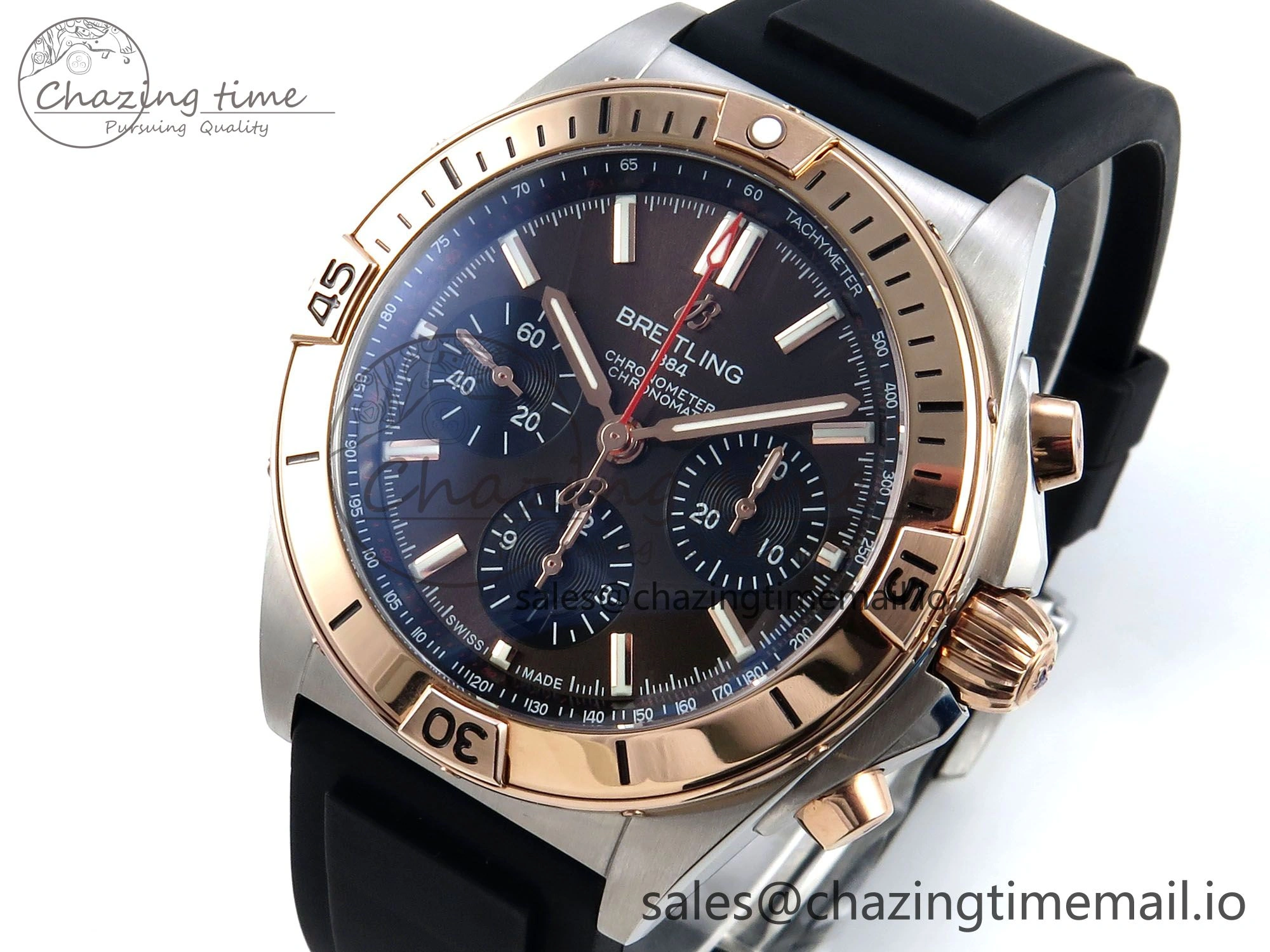 Chronomat B01 42mm SS RG TF 1:1 Best Edition Brown Dial on Black Rubber Strap A7750 V StreetReady 5454