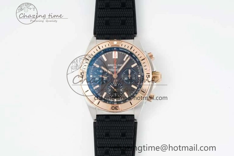 Chronomat B01 42mm SS RG TF 1:1 Best Edition Brown Dial on Black Rubber Strap A Reliable 5529