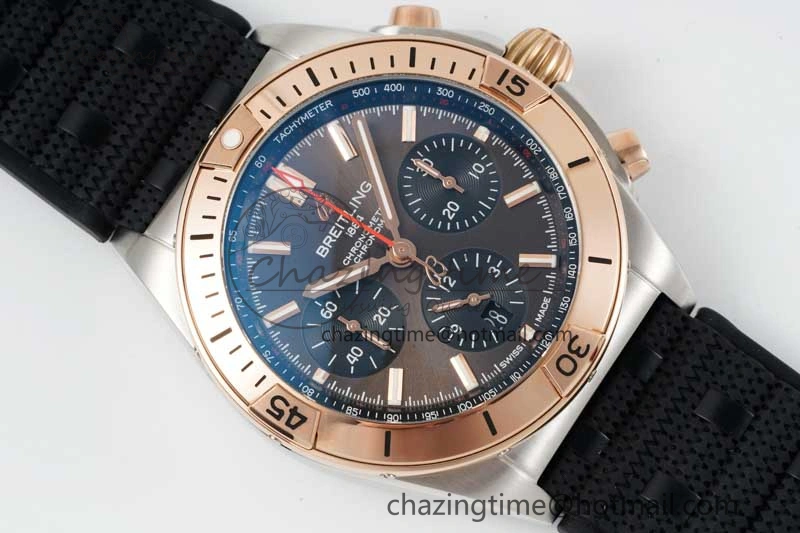 Chronomat B01 42mm SS RG TF 1:1 Best Edition Brown Dial on Black Rubber Strap A Reliable 5529