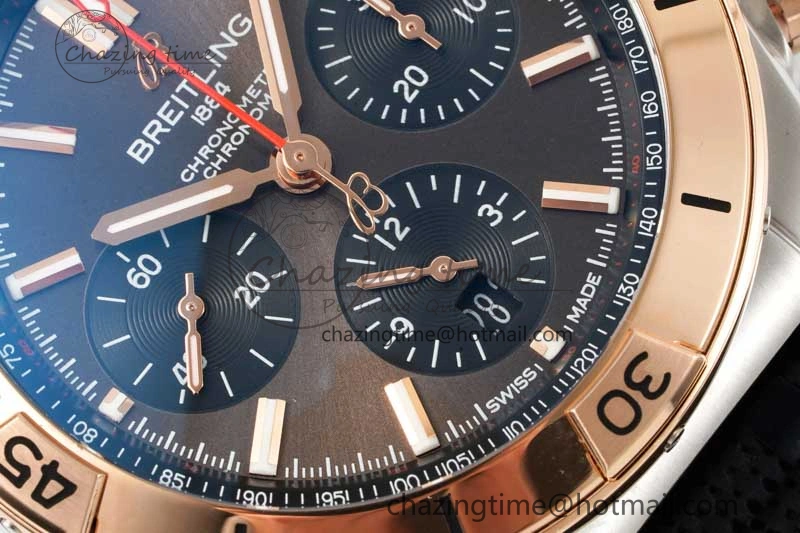 Chronomat B01 42mm SS RG TF 1:1 Best Edition Brown Dial on Black Rubber Strap A Reliable 5529