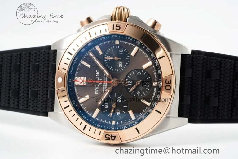 Chronomat B01 42mm SS RG TF 1:1 Best Edition Brown Dial on Black Rubber Strap A Reliable 5529