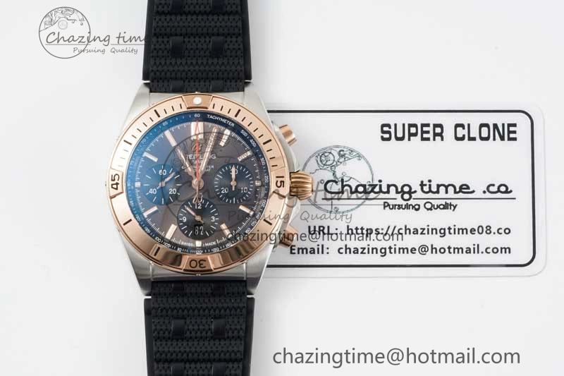 Chronomat B01 42mm SS RG TF 1:1 Best Edition Brown Dial on Black Rubber Strap A Reliable 5529