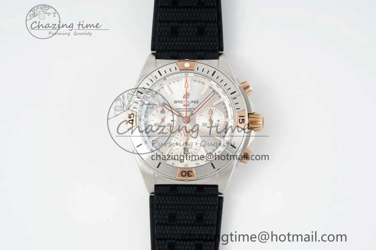 Chronomat B01 42mm SS RG TF 1:1 Best Edition Silver Dial on Black Rubber Strap A SmoothTexture 5536