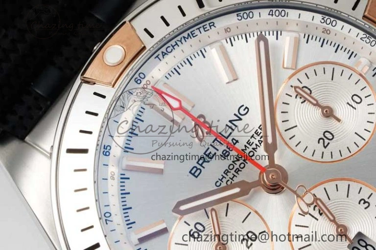 Chronomat B01 42mm SS RG TF 1:1 Best Edition Silver Dial on Black Rubber Strap A SmoothTexture 5536