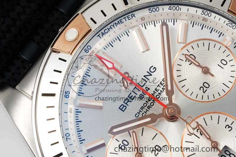 Chronomat B01 42mm SS RG TF 1:1 Best Edition Silver Dial on Black Rubber Strap A SmoothTexture 5536
