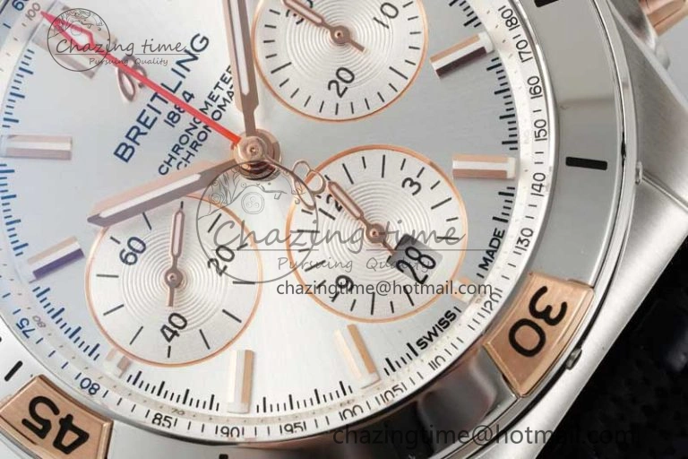 Chronomat B01 42mm SS RG TF 1:1 Best Edition Silver Dial on Black Rubber Strap A SmoothTexture 5536