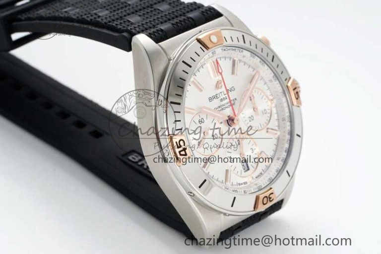 Chronomat B01 42mm SS RG TF 1:1 Best Edition Silver Dial on Black Rubber Strap A SmoothTexture 5536