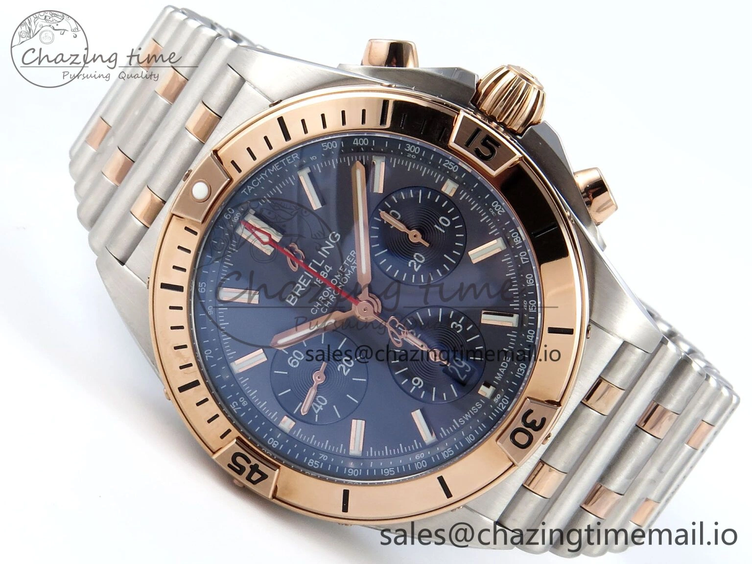 Chronomat B01 44mm SS RG TF 1:1 Best Edition Blue Dial RG Bezel on SS RG Bracelet A StreetReady 5459