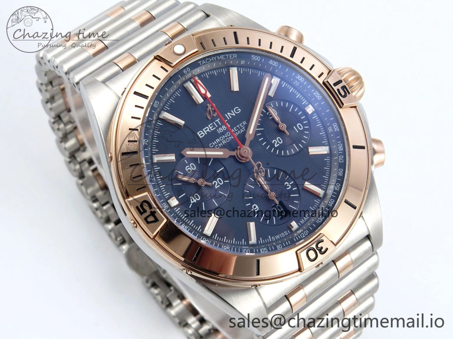 Chronomat B01 44mm SS RG TF 1:1 Best Edition Blue Dial RG Bezel on SS RG Bracelet A StreetReady 5459