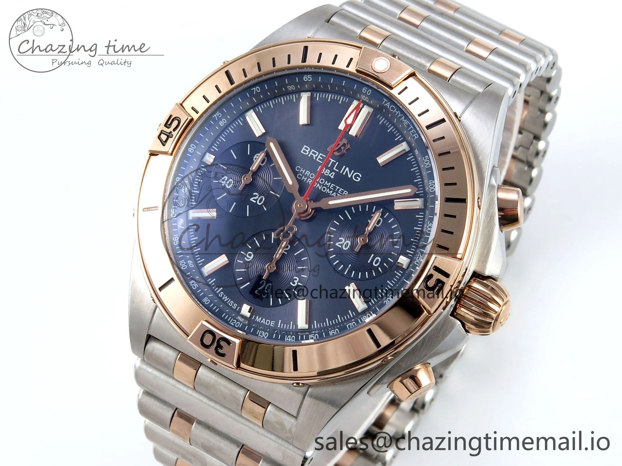 Chronomat B01 44mm SS RG TF 1:1 Best Edition Blue Dial RG Bezel on SS RG Bracelet A StreetReady 5459
