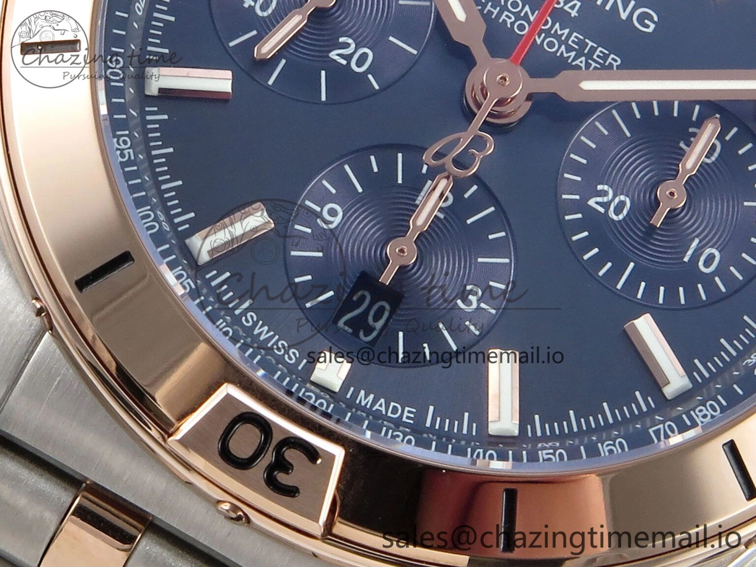 Chronomat B01 44mm SS RG TF 1:1 Best Edition Blue Dial RG Bezel on SS RG Bracelet A StreetReady 5459