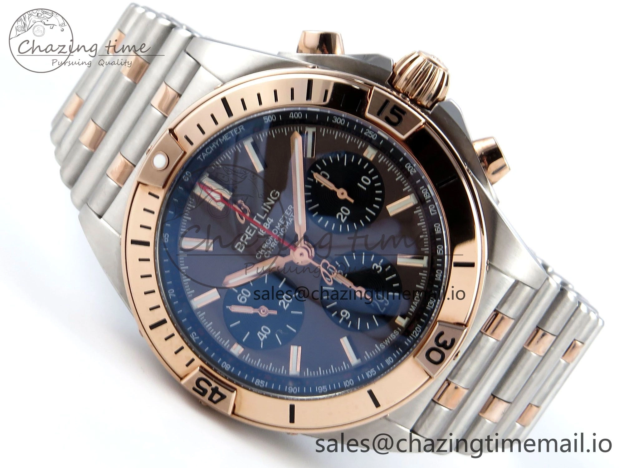 Modern Chronomat B01 44mm SS RG TF 1:1 Best Edition Brown Dial RG Bezel on SS RG Bracelet A 5462