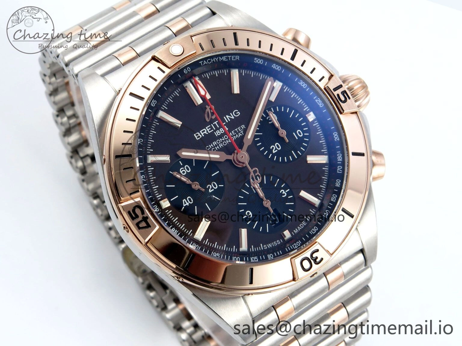 Modern Chronomat B01 44mm SS RG TF 1:1 Best Edition Brown Dial RG Bezel on SS RG Bracelet A 5462