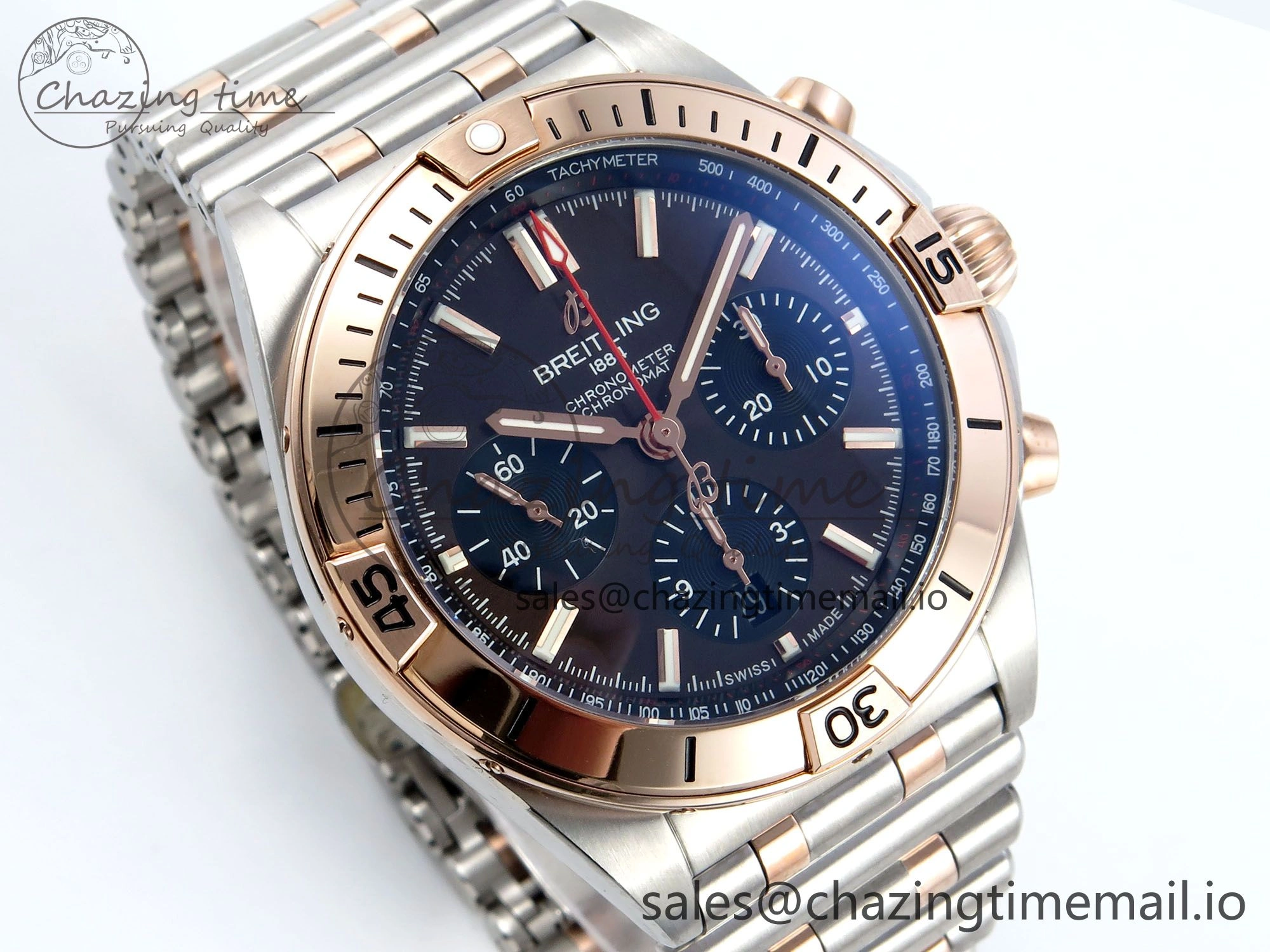 Modern Chronomat B01 44mm SS RG TF 1:1 Best Edition Brown Dial RG Bezel on SS RG Bracelet A 5462