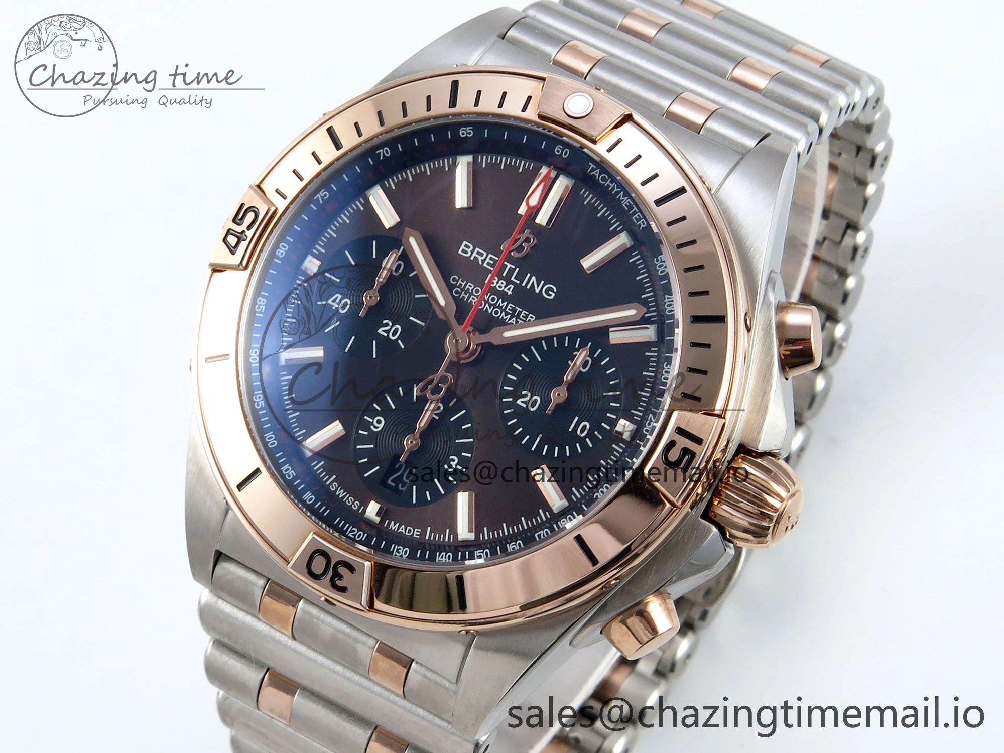 Modern Chronomat B01 44mm SS RG TF 1:1 Best Edition Brown Dial RG Bezel on SS RG Bracelet A 5462