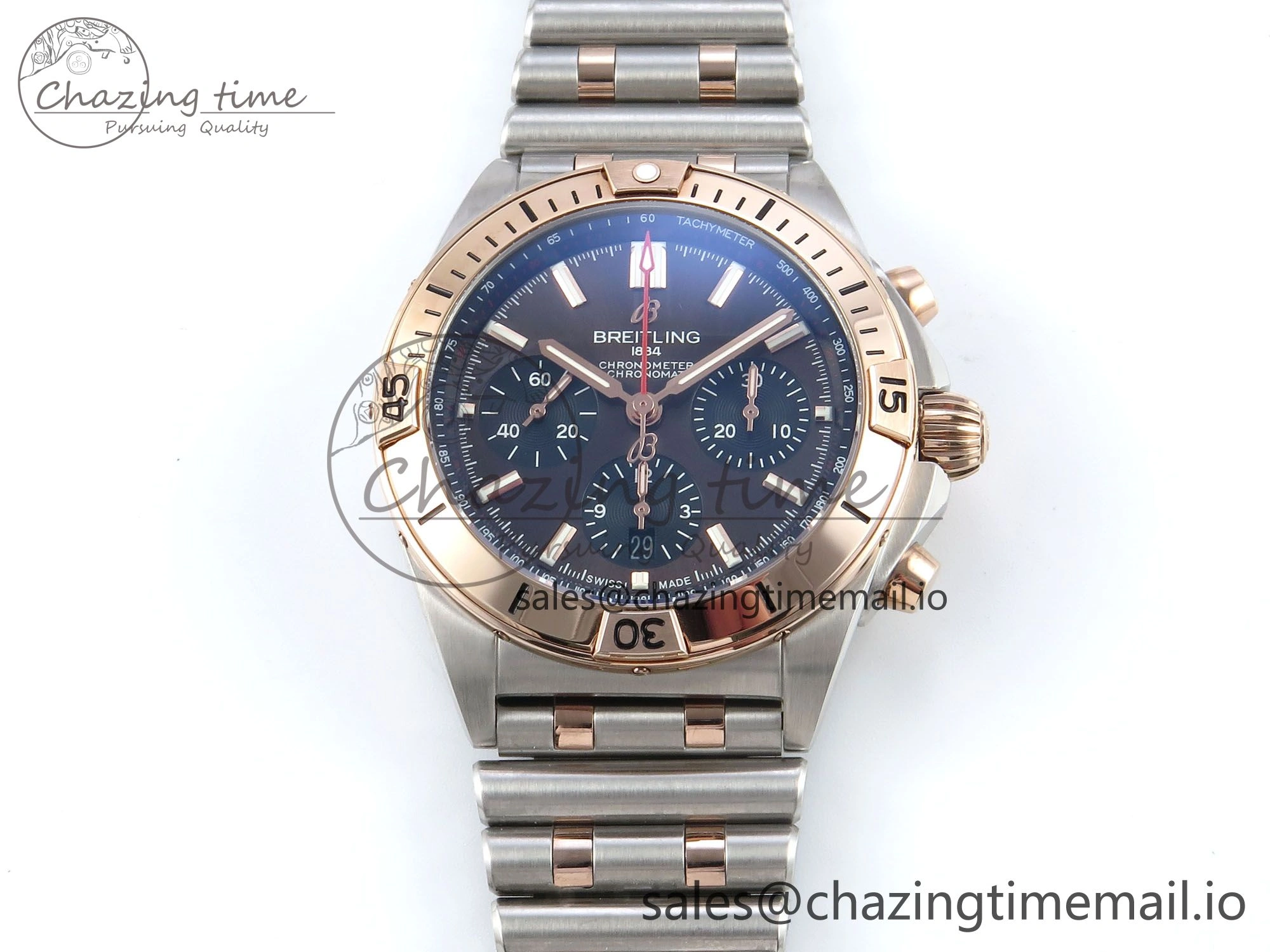Modern Chronomat B01 44mm SS RG TF 1:1 Best Edition Brown Dial RG Bezel on SS RG Bracelet A 5462