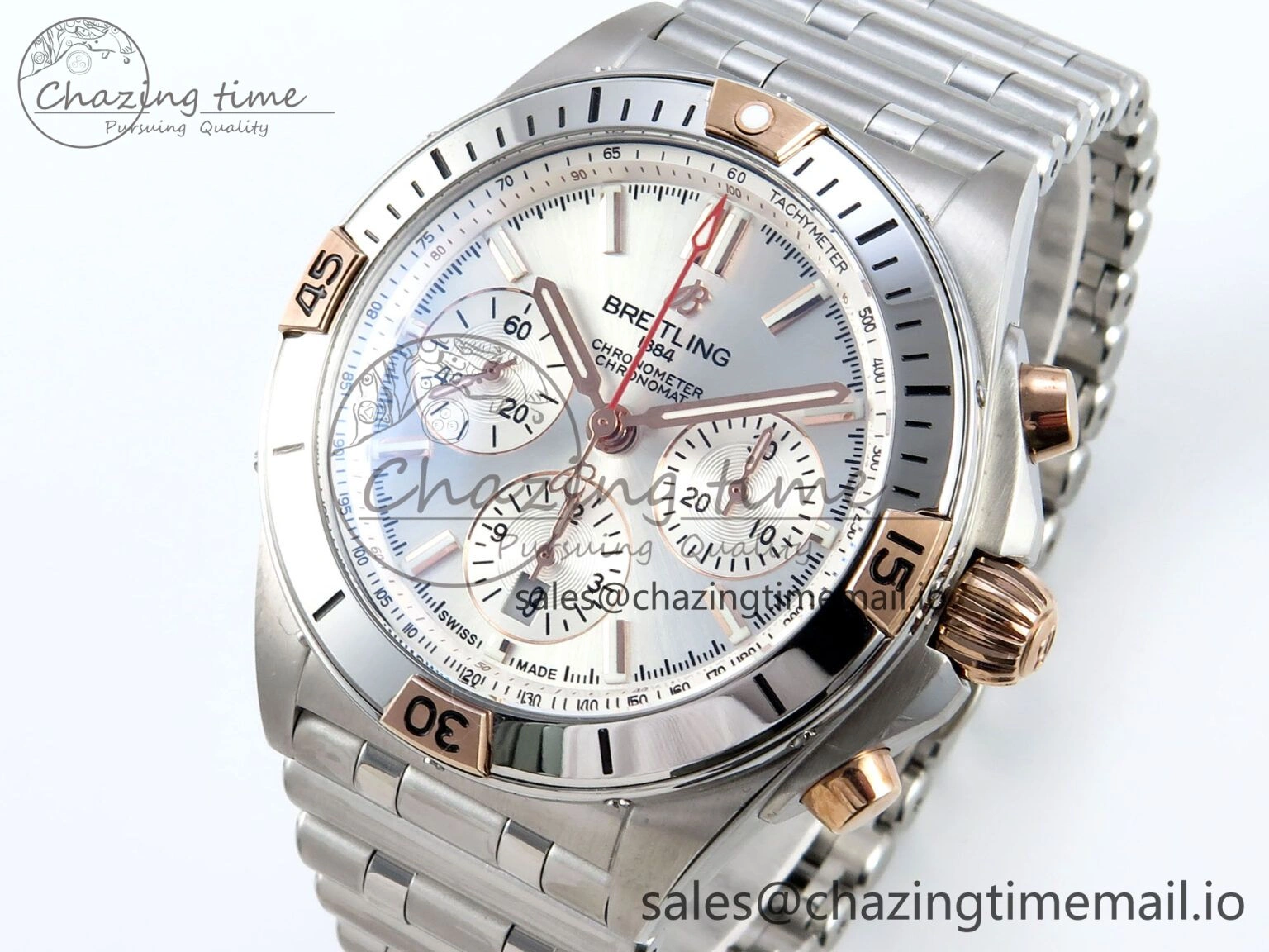 Durable Chronomat B01 44mm SS RG TF 1:1 Best Edition Silver Dial on SS Bracelet A 5461