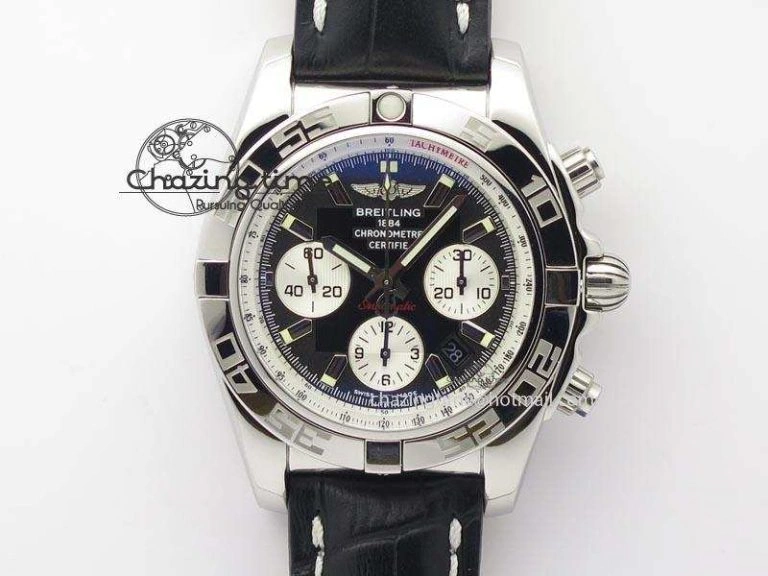 Chronomat B01 Chrono SS JF 1:1 Best Edition Black Dial On Black Leather Strap A Sustainable 5772