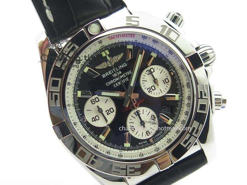 Chronomat B01 Chrono SS JF 1:1 Best Edition Black Dial On Black Leather Strap A Sustainable 5772